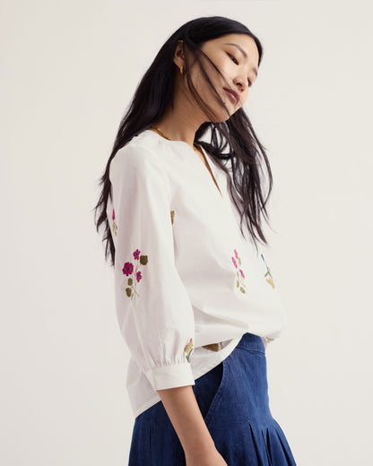 Grace Embroidered Top - Flora Embroidery Chalk