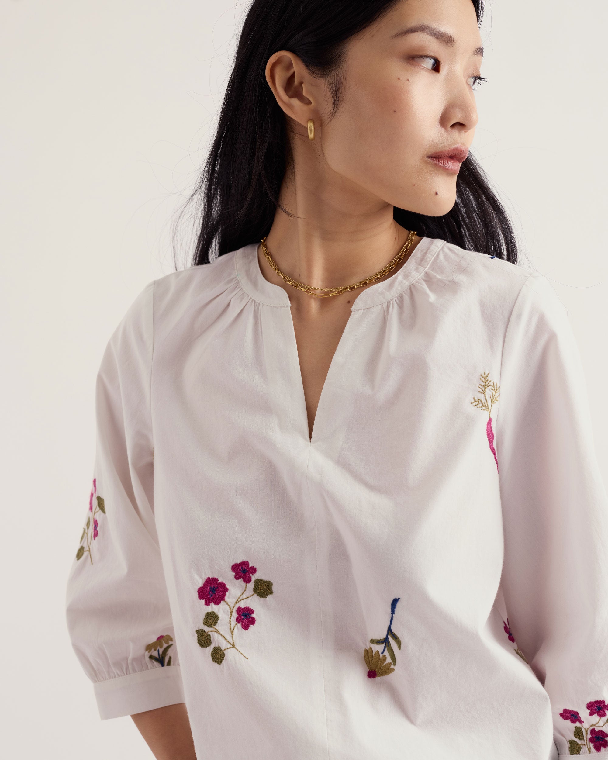 Grace Embroidered Top - Flora Embroidery Chalk