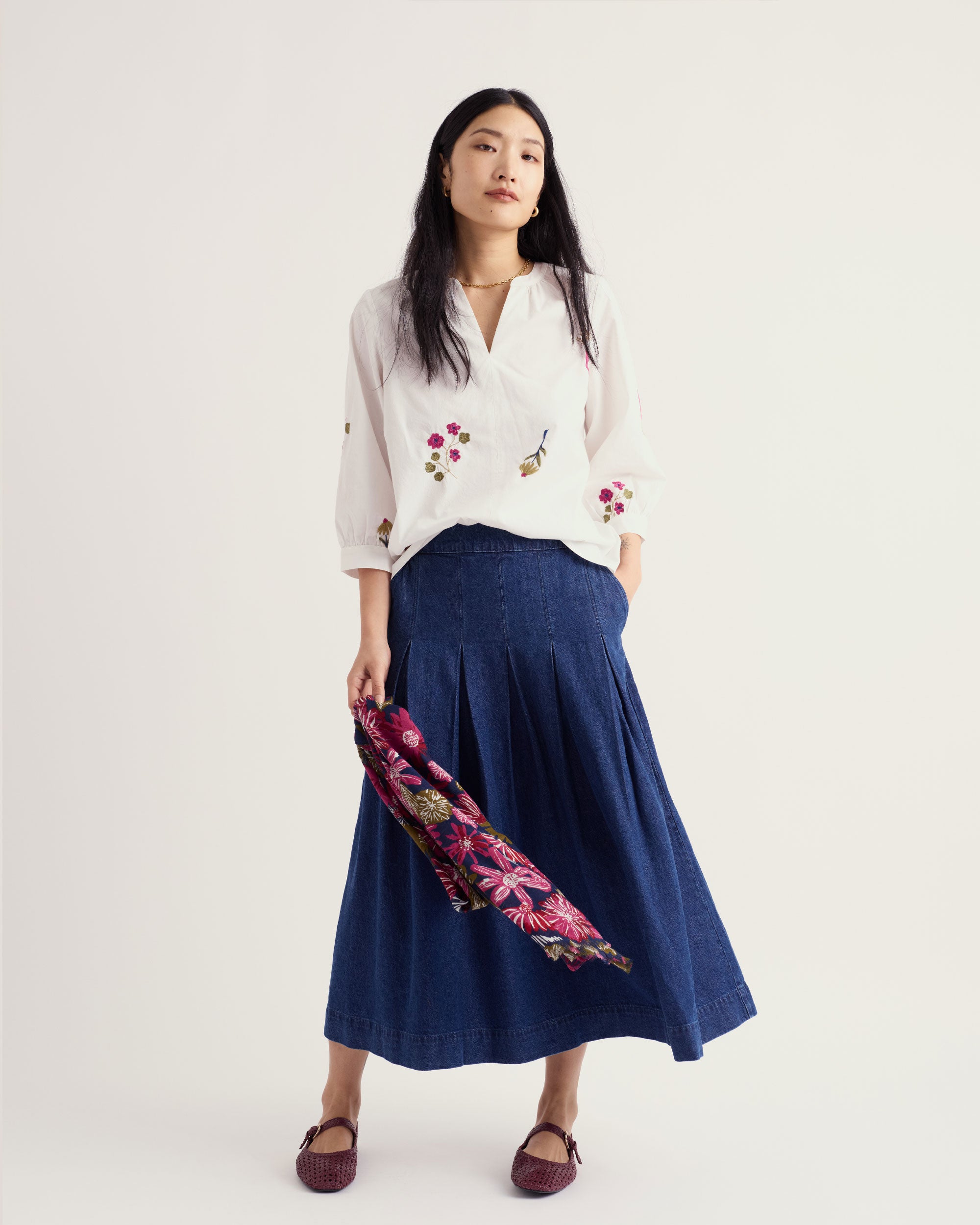 Grace Embroidered Top - Flora Embroidery Chalk