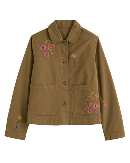 Porth Embroidered Jacket - Flora Embroidery Fern Moss
