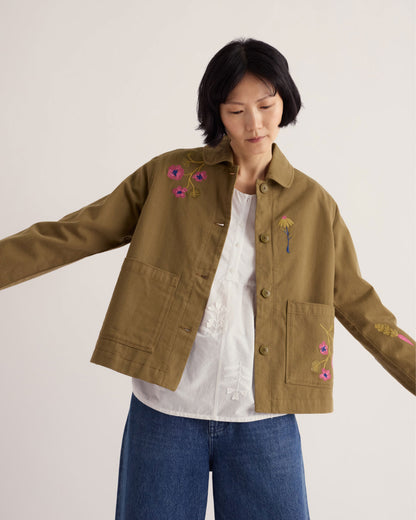 Porth Embroidered Jacket - Flora Embroidery Fern Moss