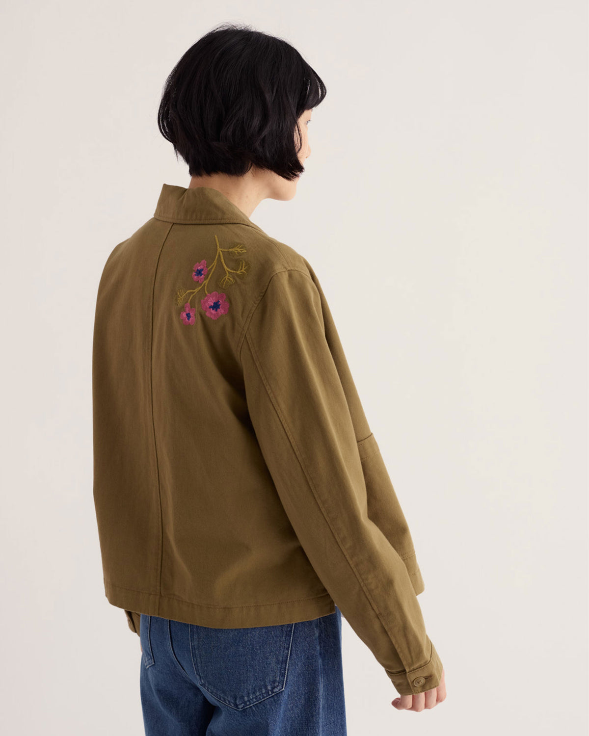 Porth Embroidered Jacket - Flora Embroidery Fern Moss