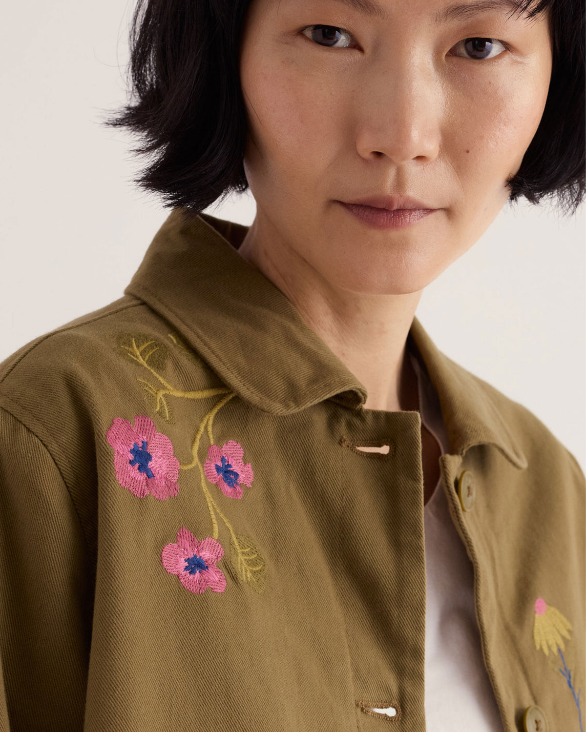 Porth Embroidered Jacket - Flora Embroidery Fern Moss