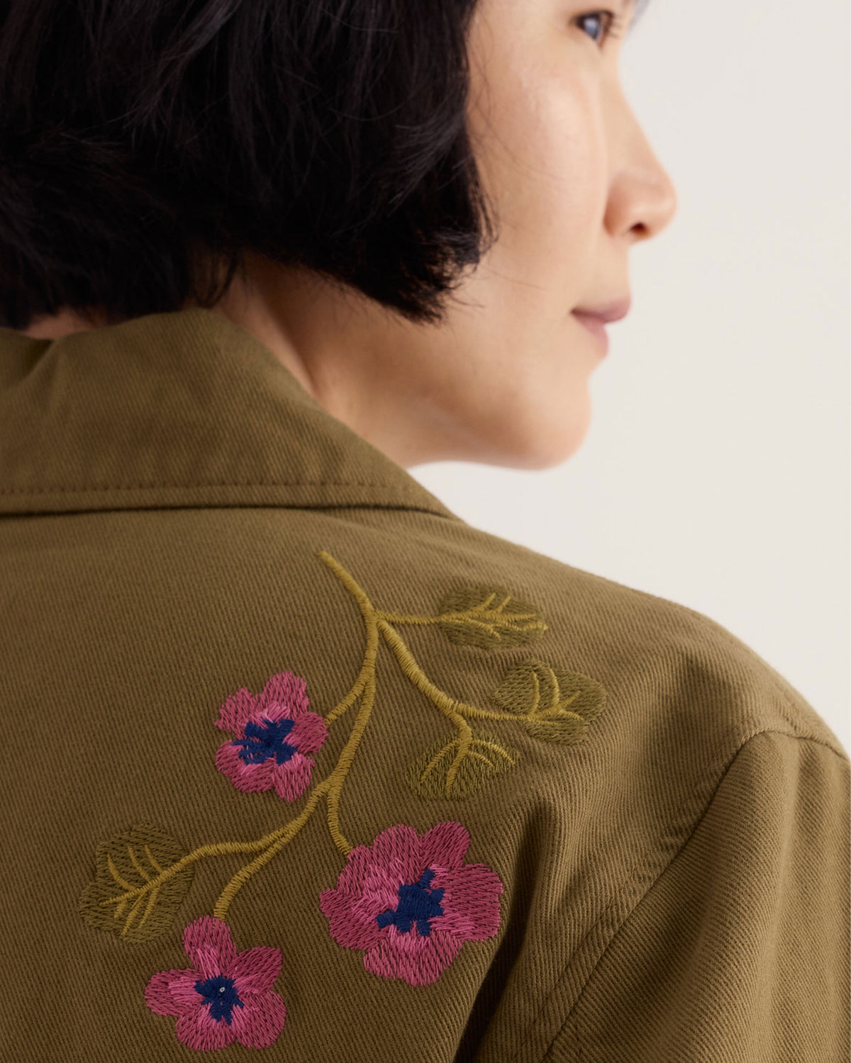 Porth Embroidered Jacket - Flora Embroidery Fern Moss