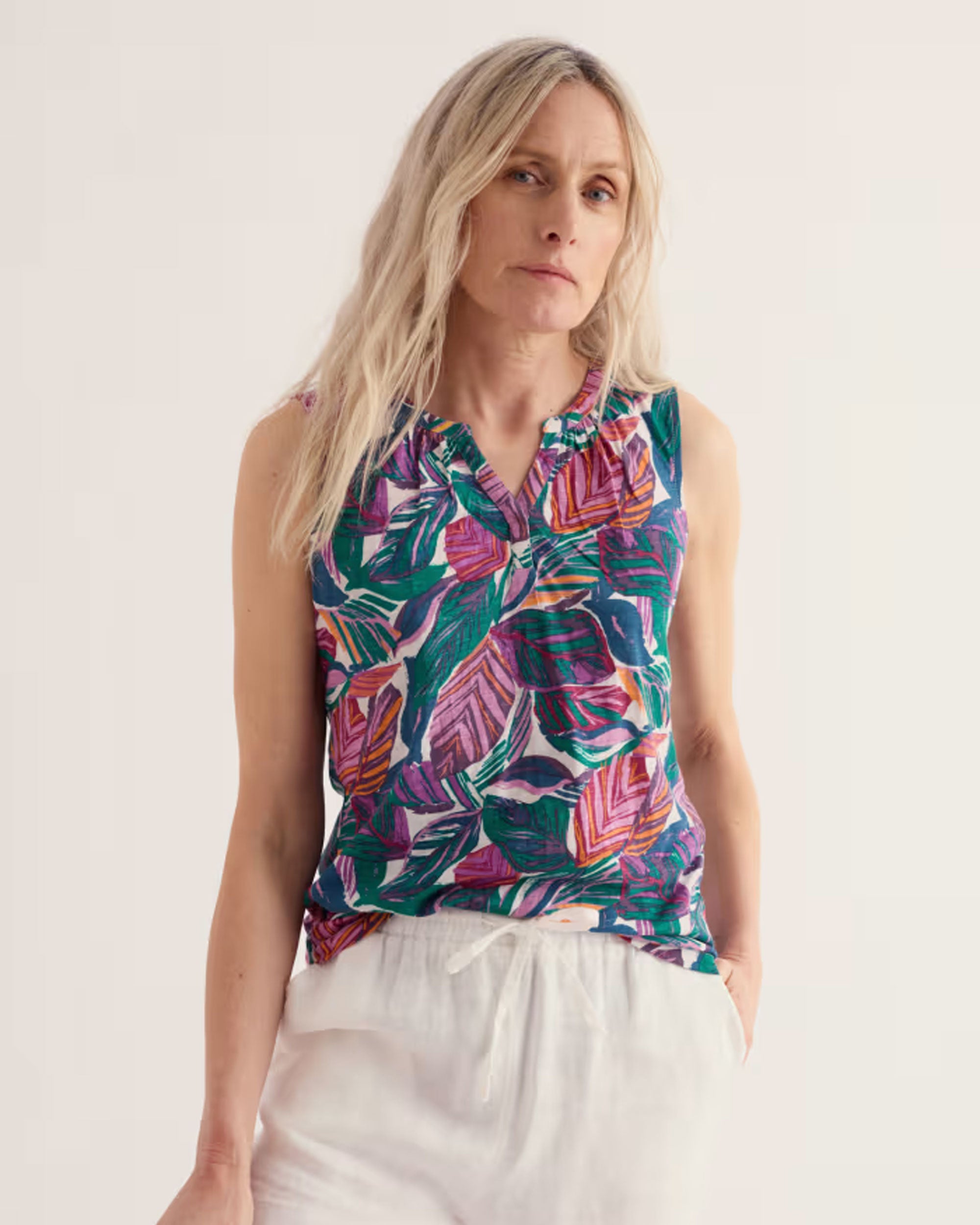 Purist Summer Vest Top - Canna Leaves Chalk
