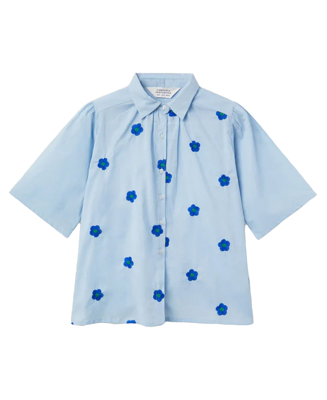 Short Sleeve Flower Print Shirt - Light Blue