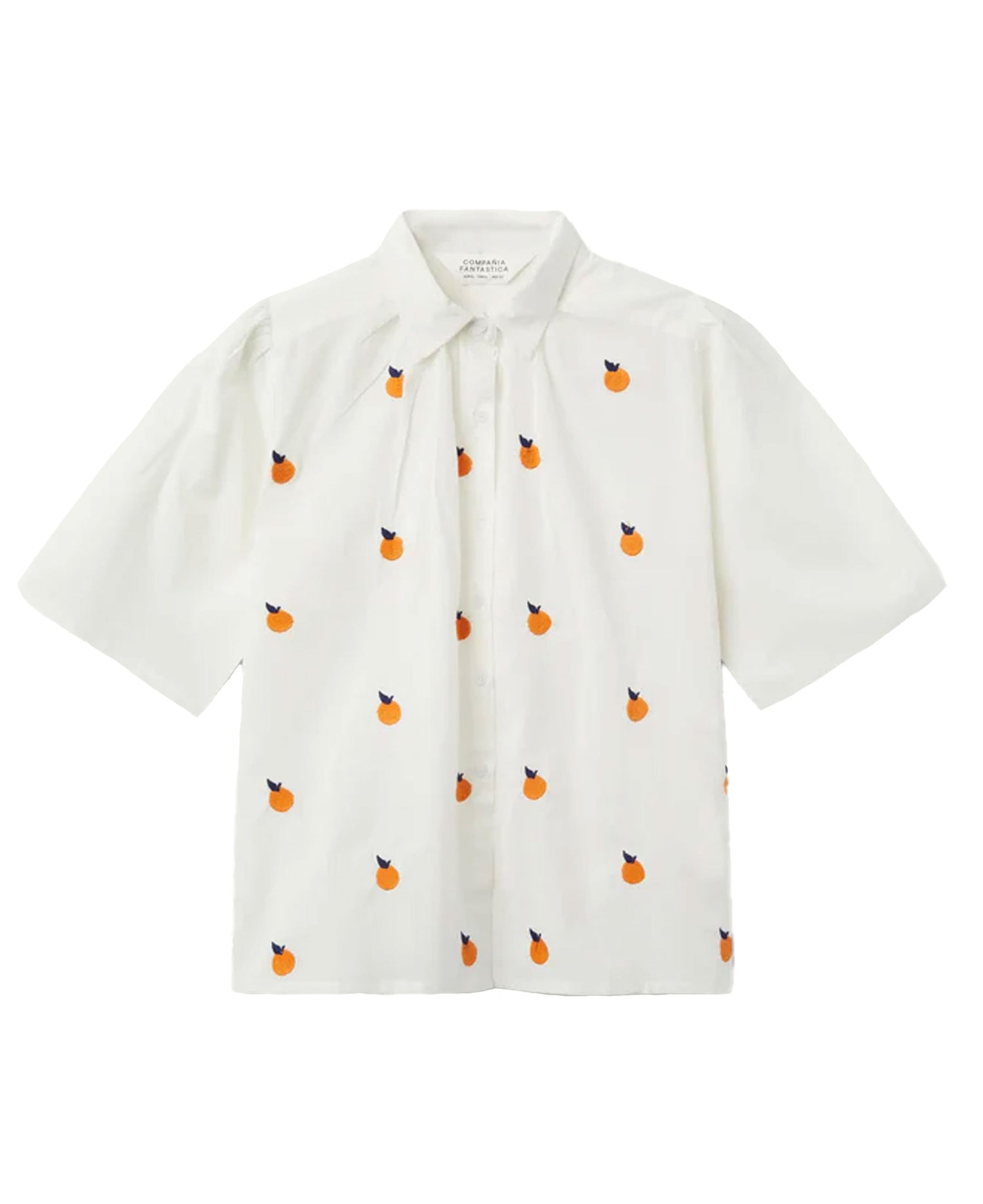 Short Sleeve Shirt With Orange Print - White