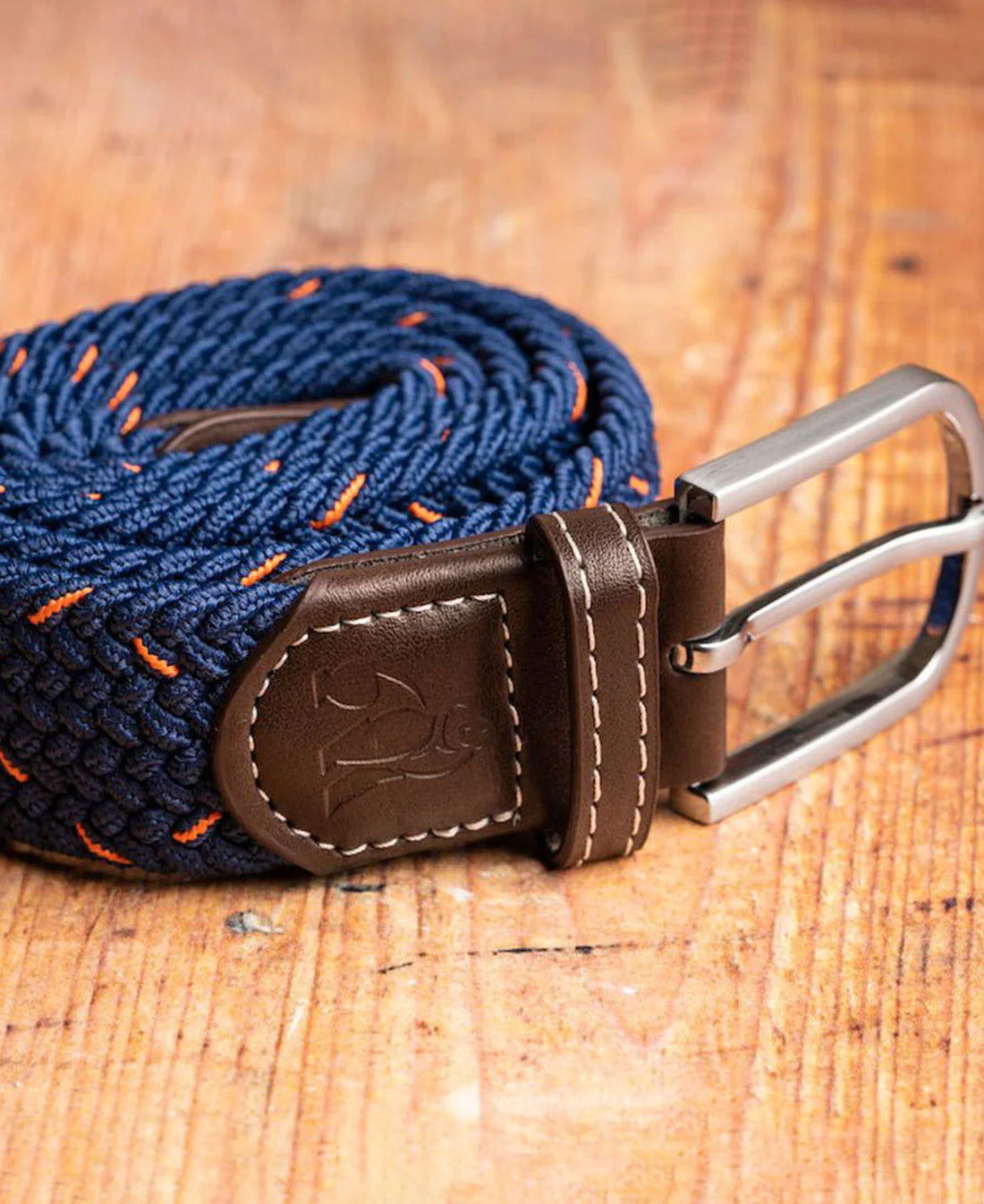 Woven Belt - Navy/Orange Dot