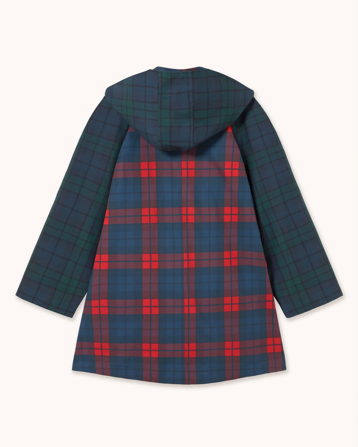 Check Hood Trench Coat - Light Navy/Dark Red