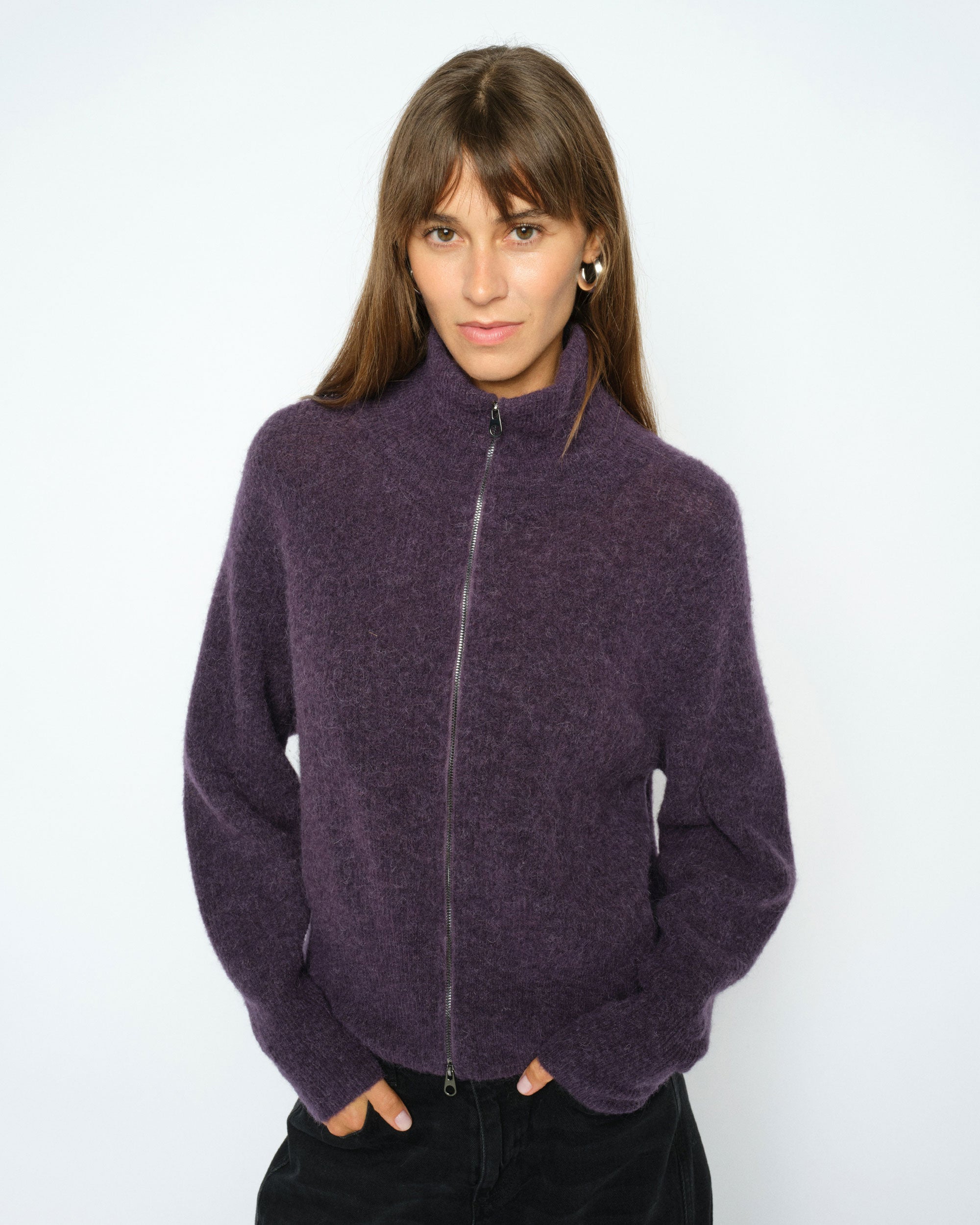 Thora Knit Zip Cardigan - Sweet Grape