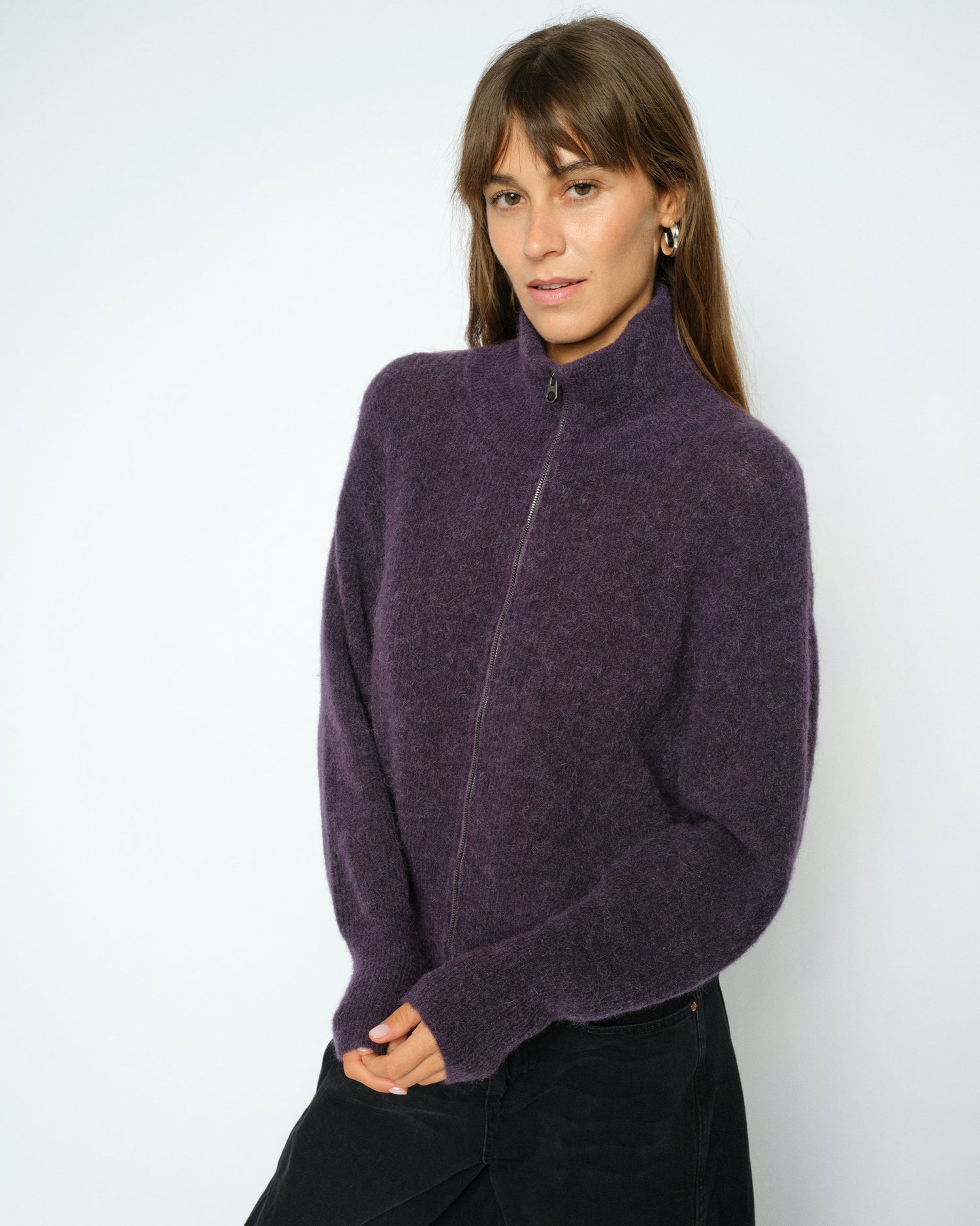 Thora Knit Zip Cardigan - Sweet Grape