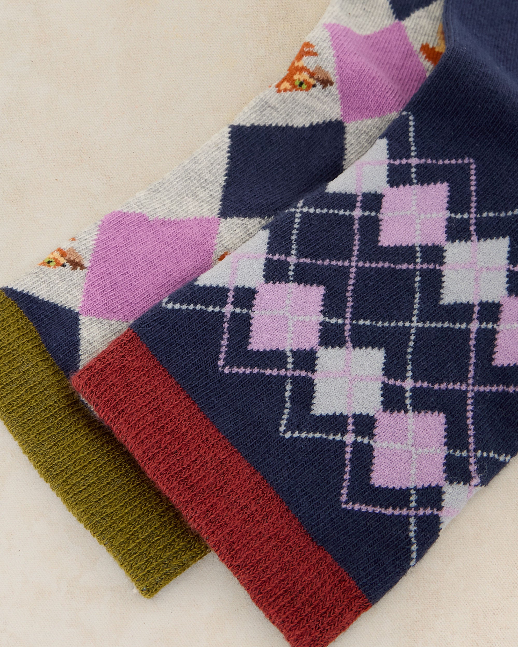 2pk Argyle Squirrel Ankle Sock - Purple Multi