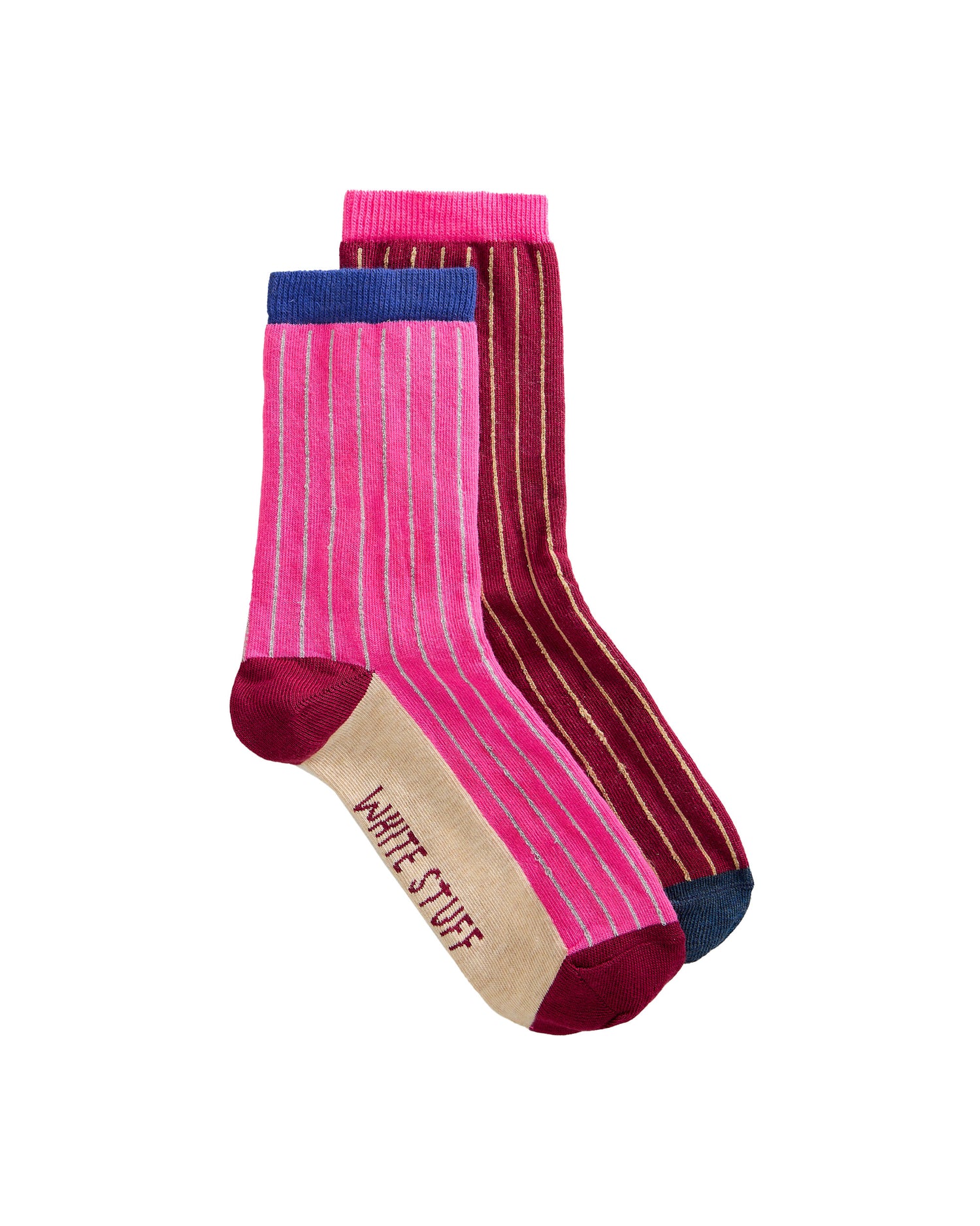 2pk Colourblock Rib Ankle Sock - Pink Multi