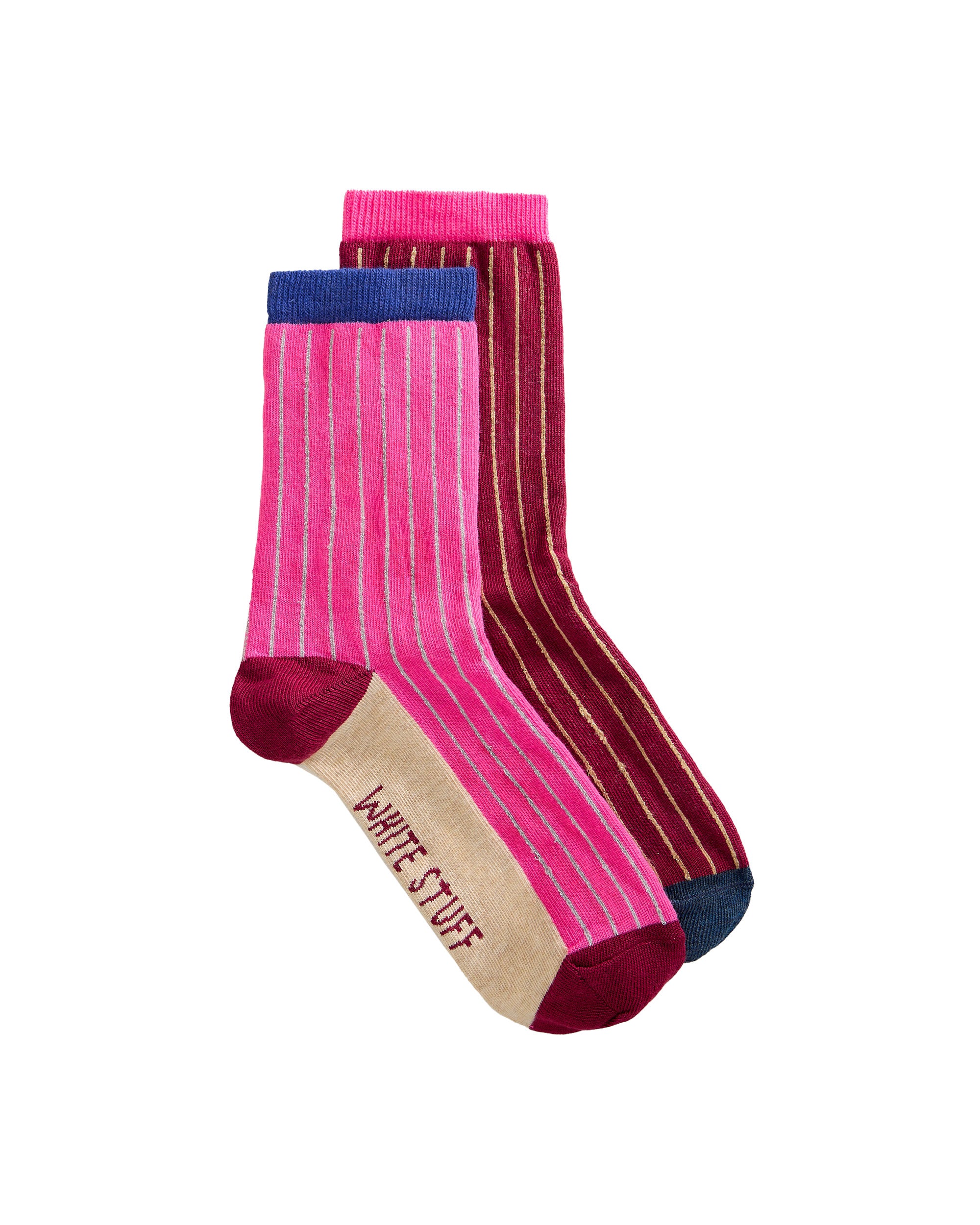 2pk Colourblock Rib Ankle Sock - Pink Multi