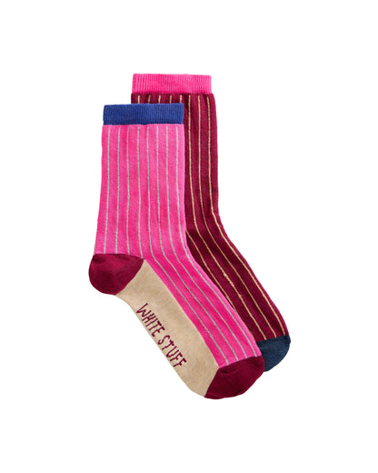 2pk Colourblock Rib Ankle Sock - Pink Multi