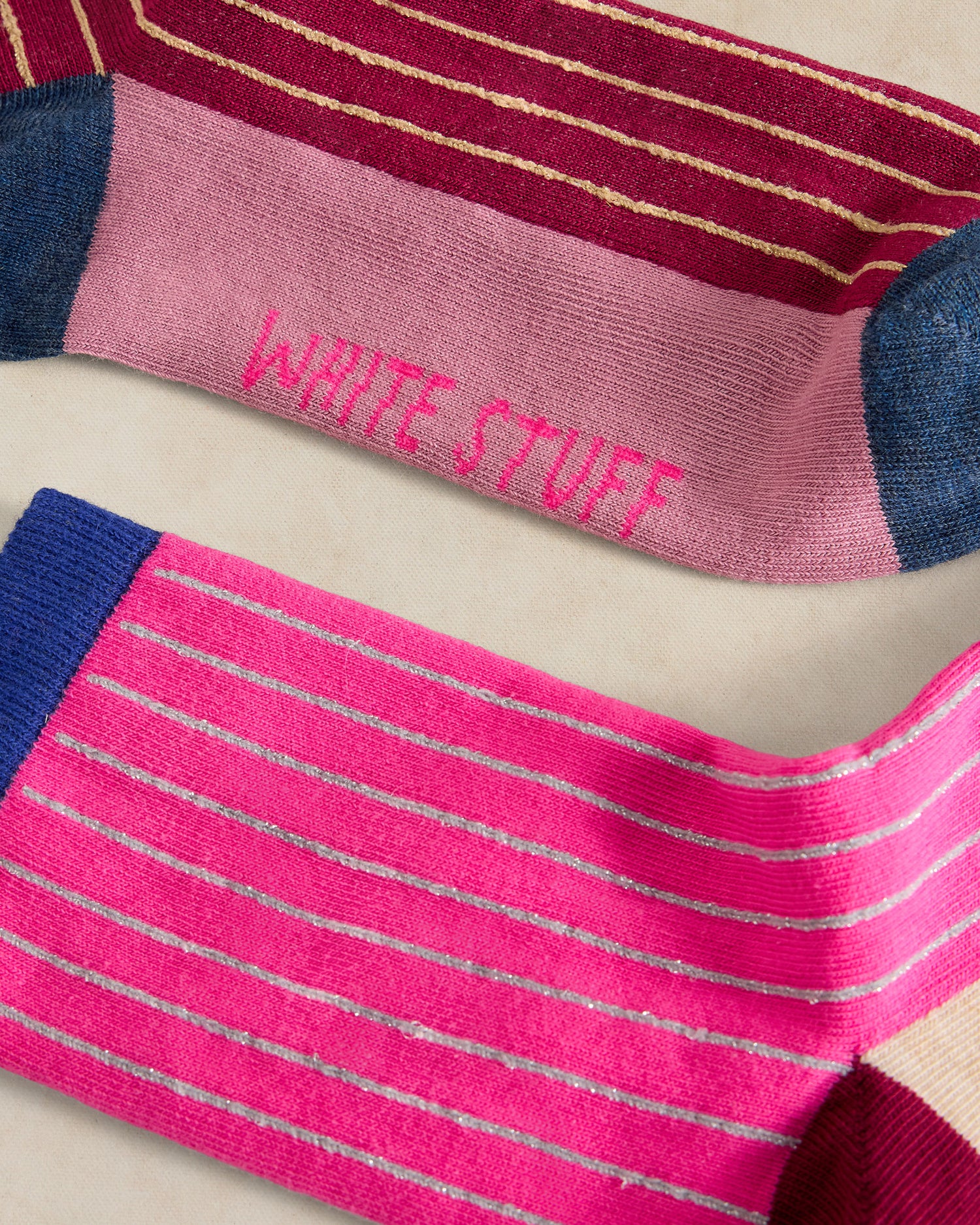 2pk Colourblock Rib Ankle Sock - Pink Multi