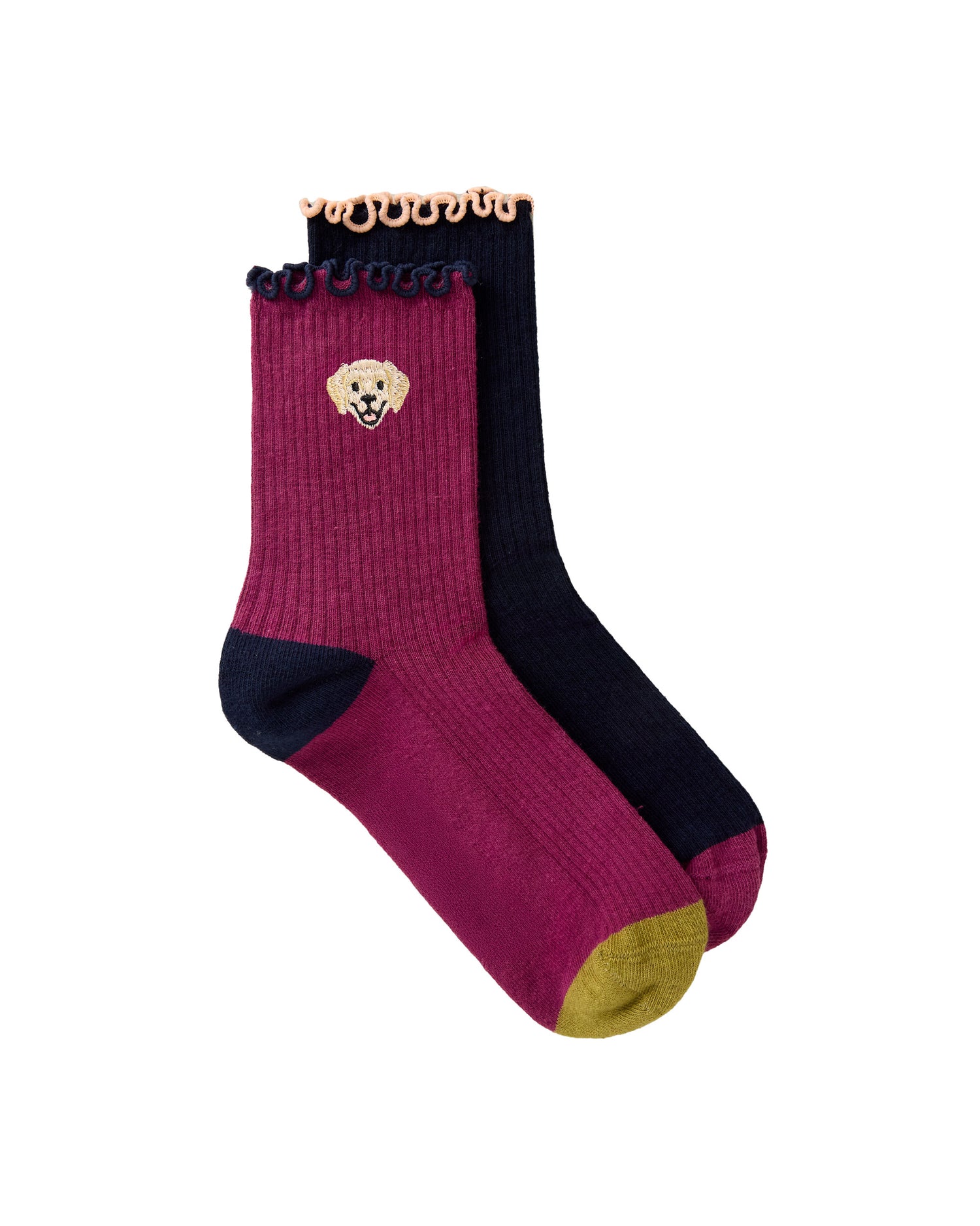 2pk Dog Embroidery Ankle Sock - Navy Multi