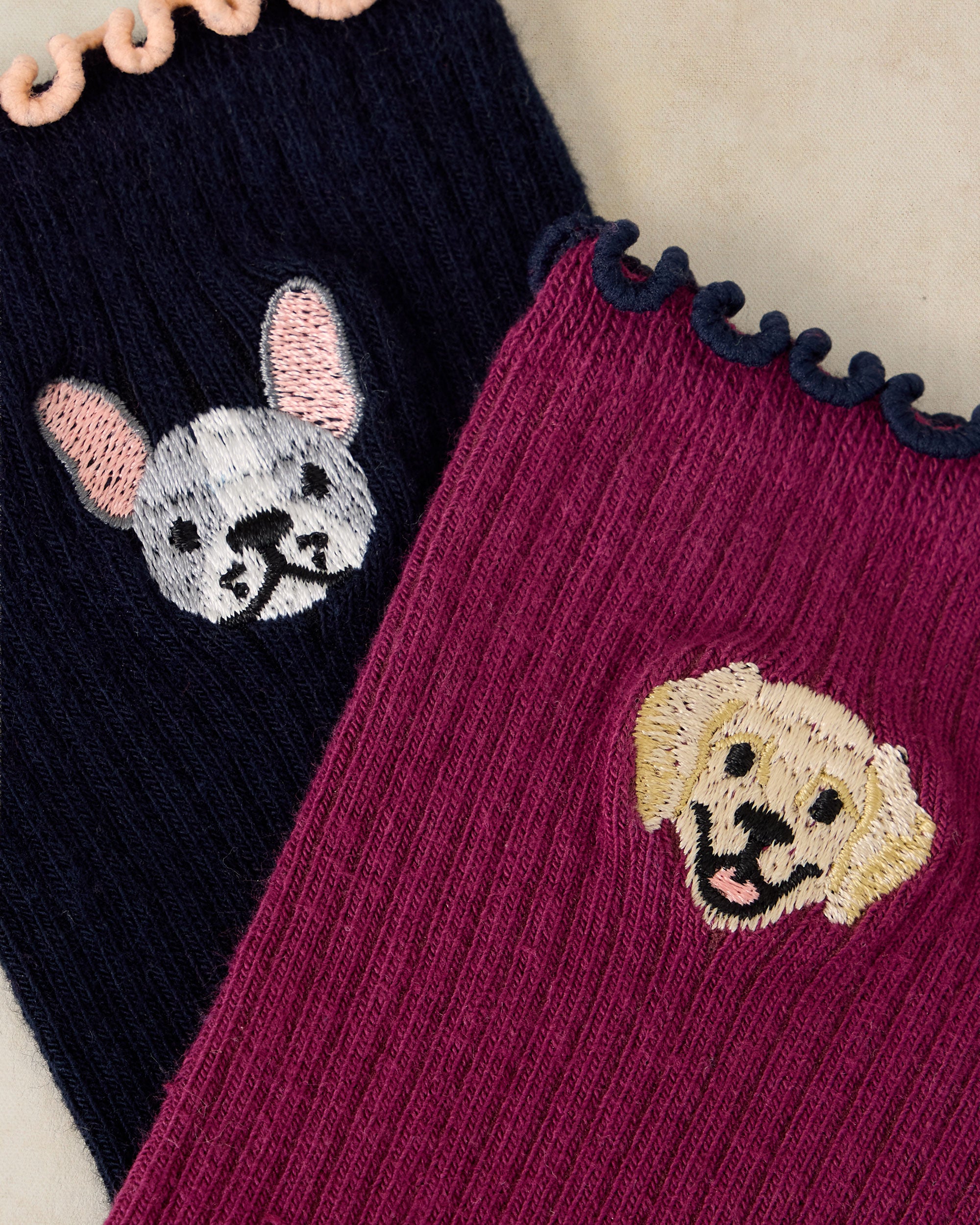 2pk Dog Embroidery Ankle Sock - Navy Multi
