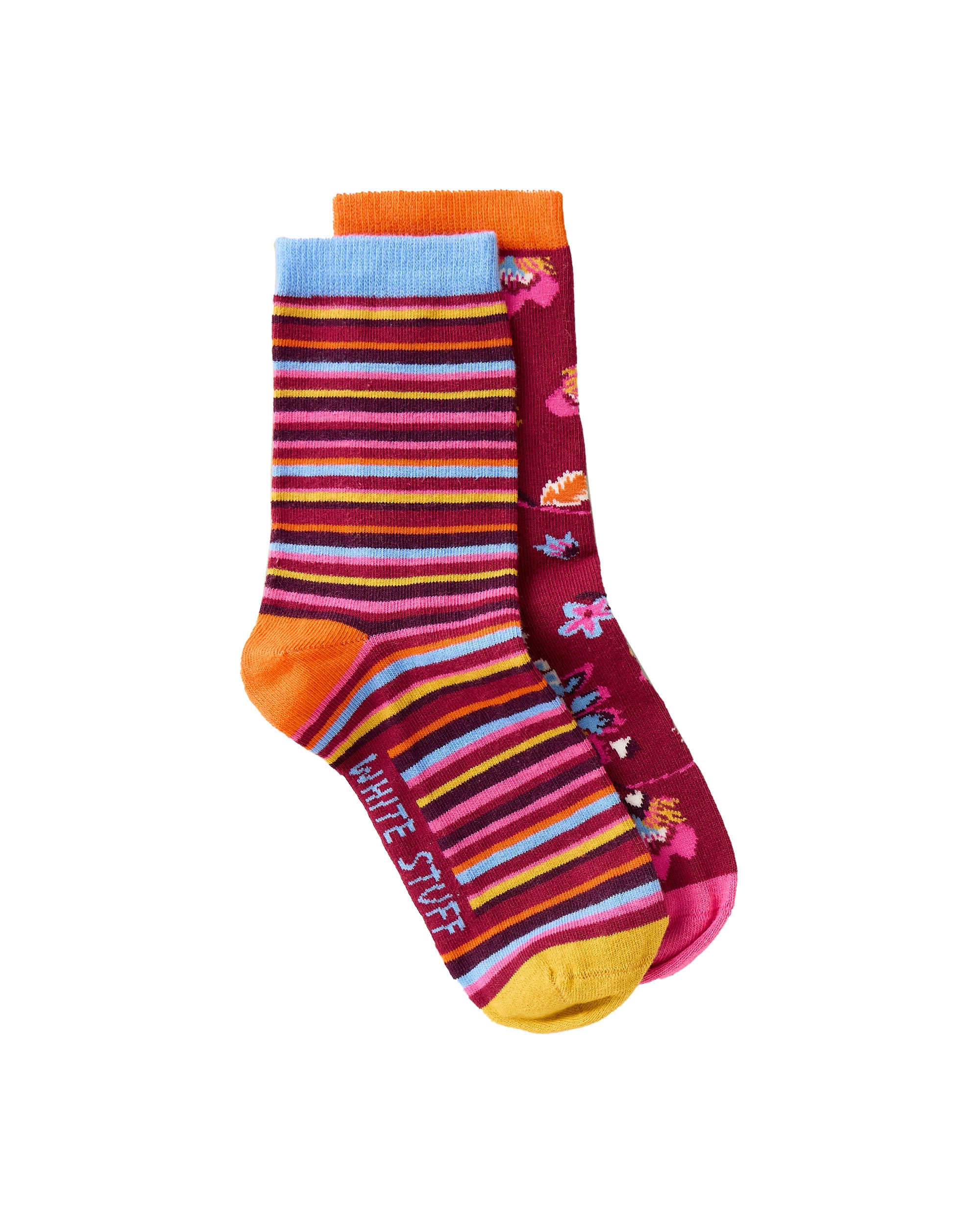 2pk Stripe Floral Ankle Socks - Plum Multi