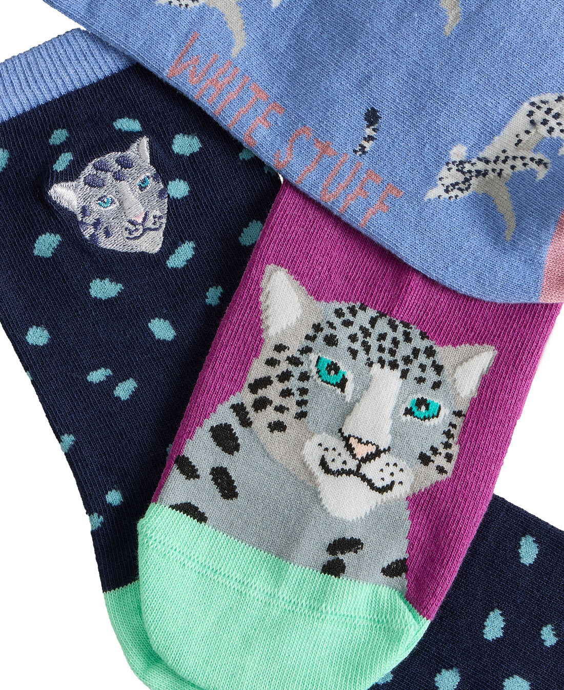 3 Pack Cheetah Ankle Socks - Blue Multi
