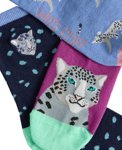 3 Pack Cheetah Ankle Socks - Blue Multi