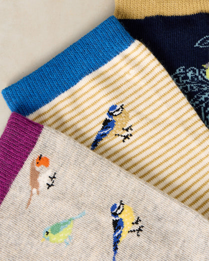 3pk Garden Bird Ankle Socks - Dark Teal