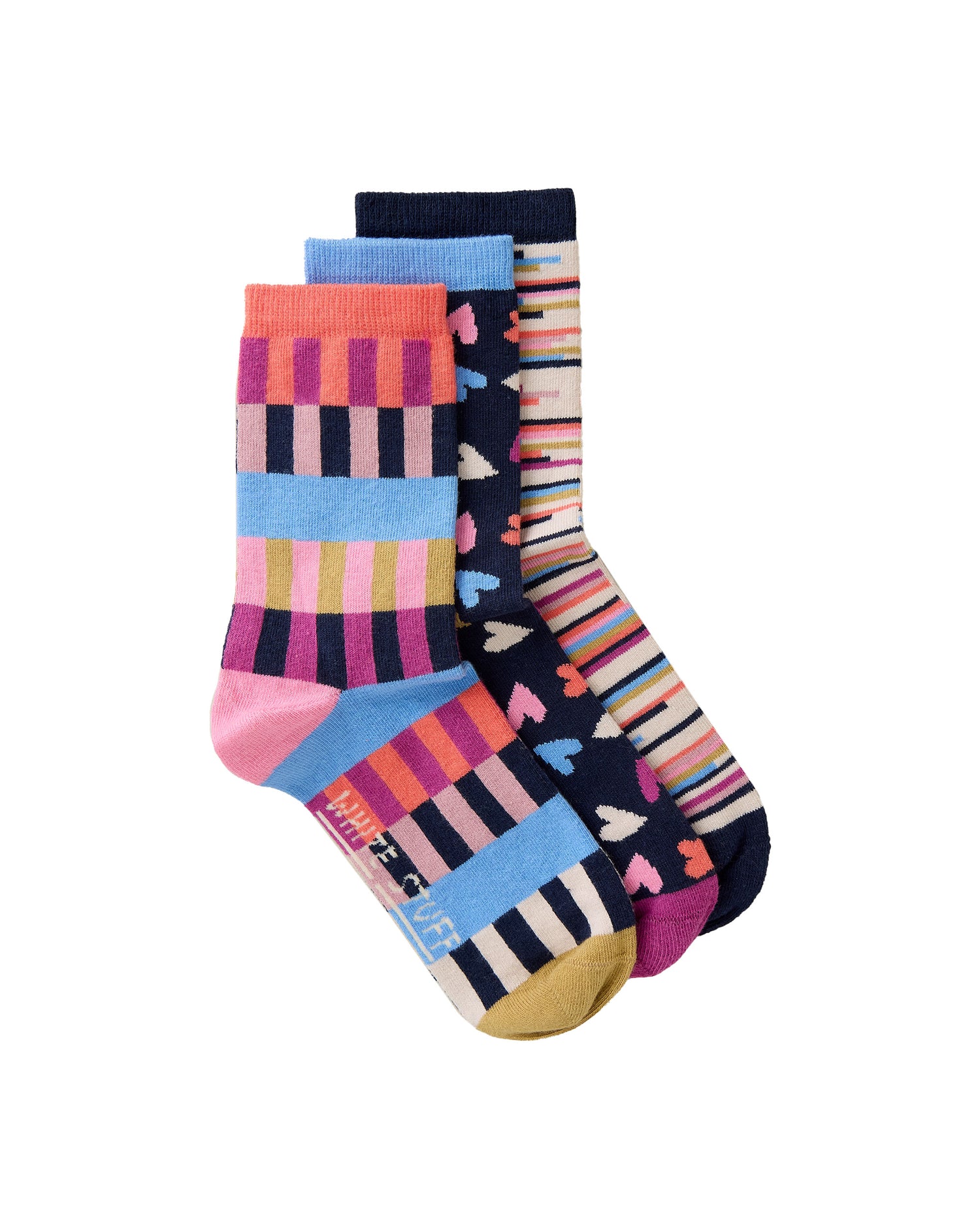 3pk Geo Heart Print Socks - Navy Multi