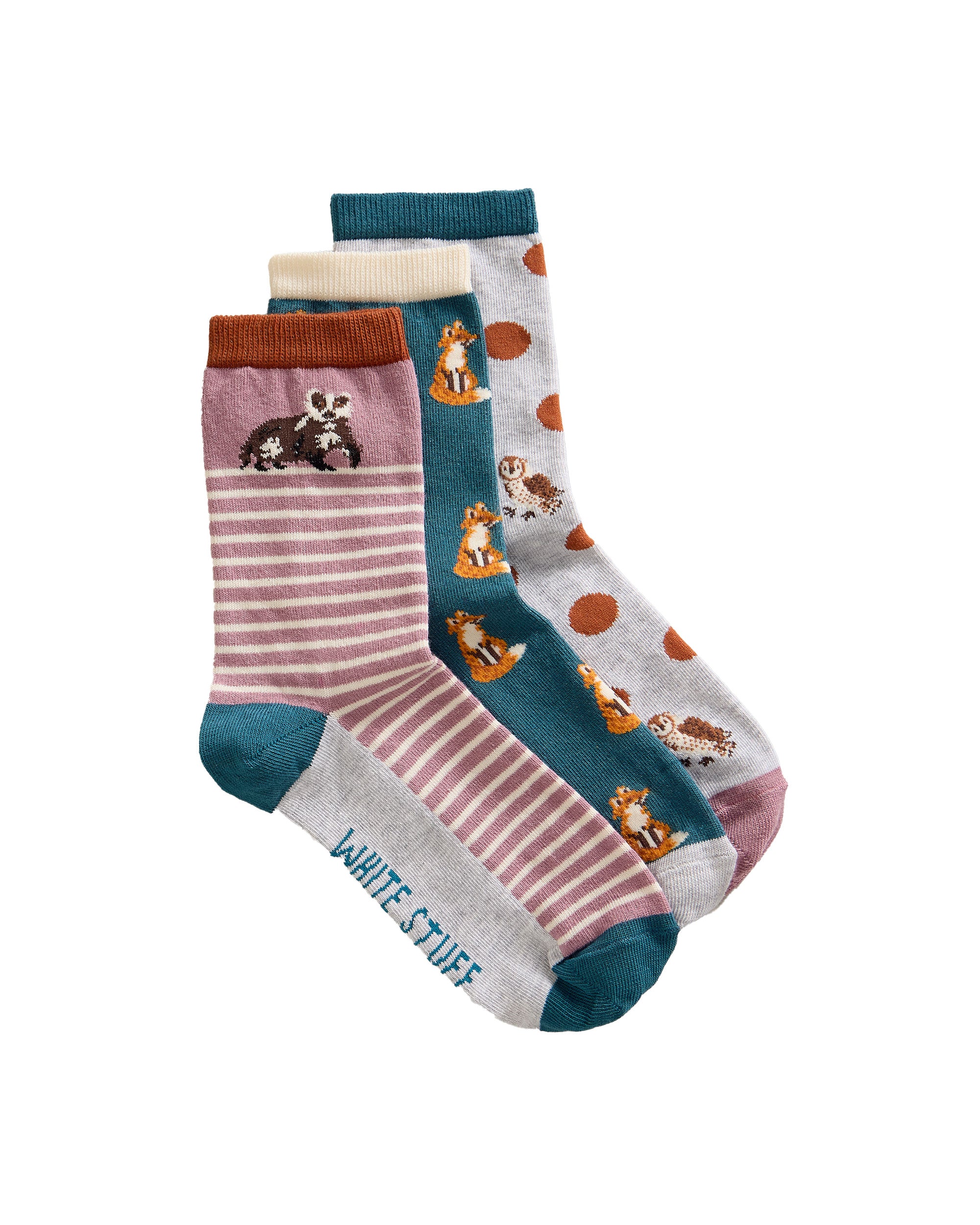 3pk Woodland Animal Socks - Purple Multi