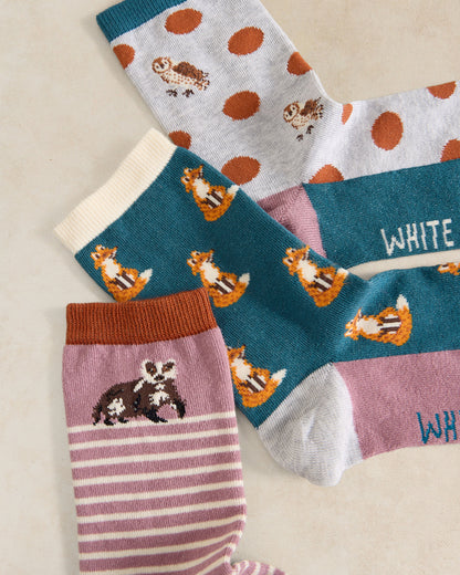 3pk Woodland Animal Socks - Purple Multi