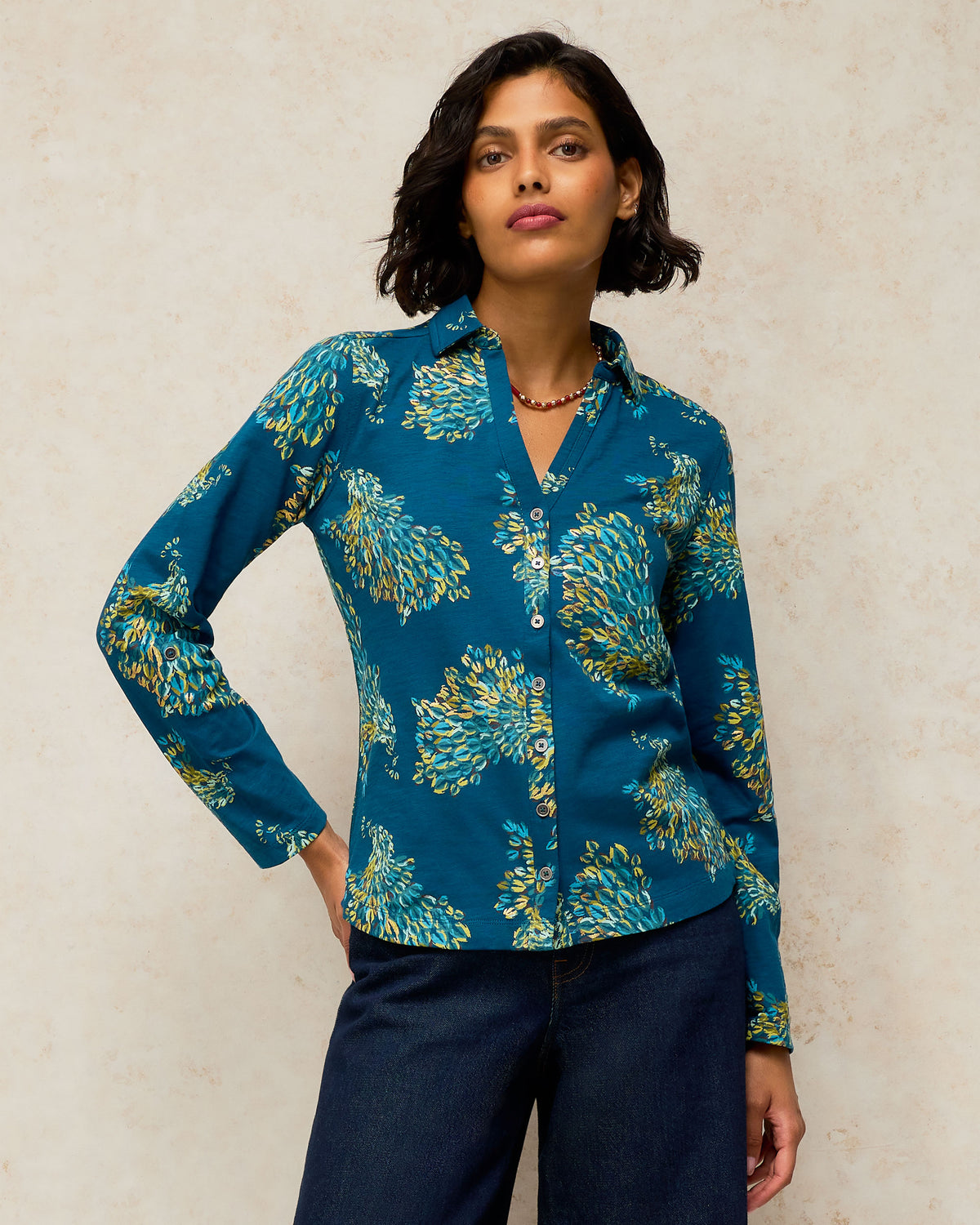 Annie Jersey Foil Shirt - Teal Print