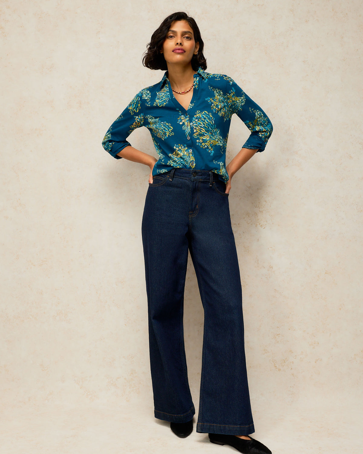 Annie Jersey Foil Shirt - Teal Print