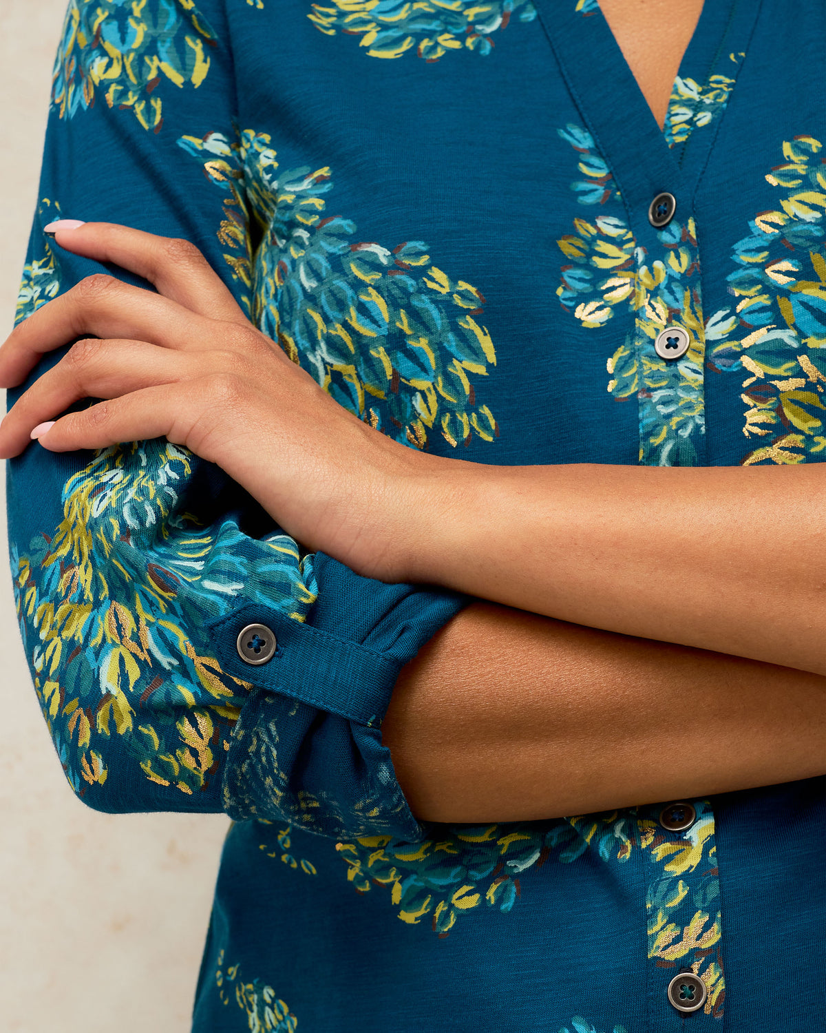 Annie Jersey Foil Shirt - Teal Print