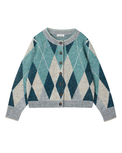 Argyle Check Cardi - Blue Multi
