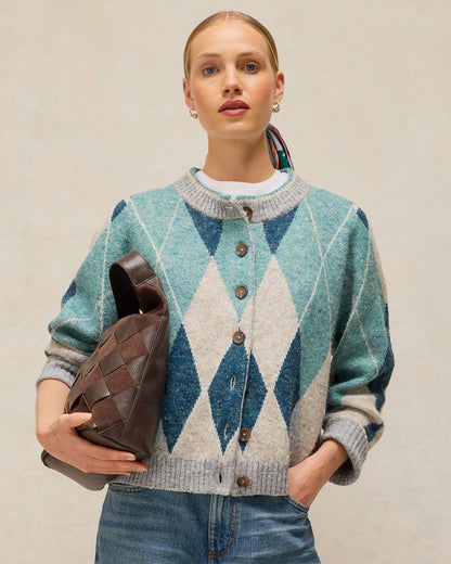 Argyle Check Cardi - Blue Multi
