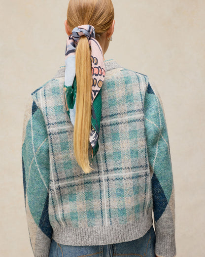 Argyle Check Cardi - Blue Multi