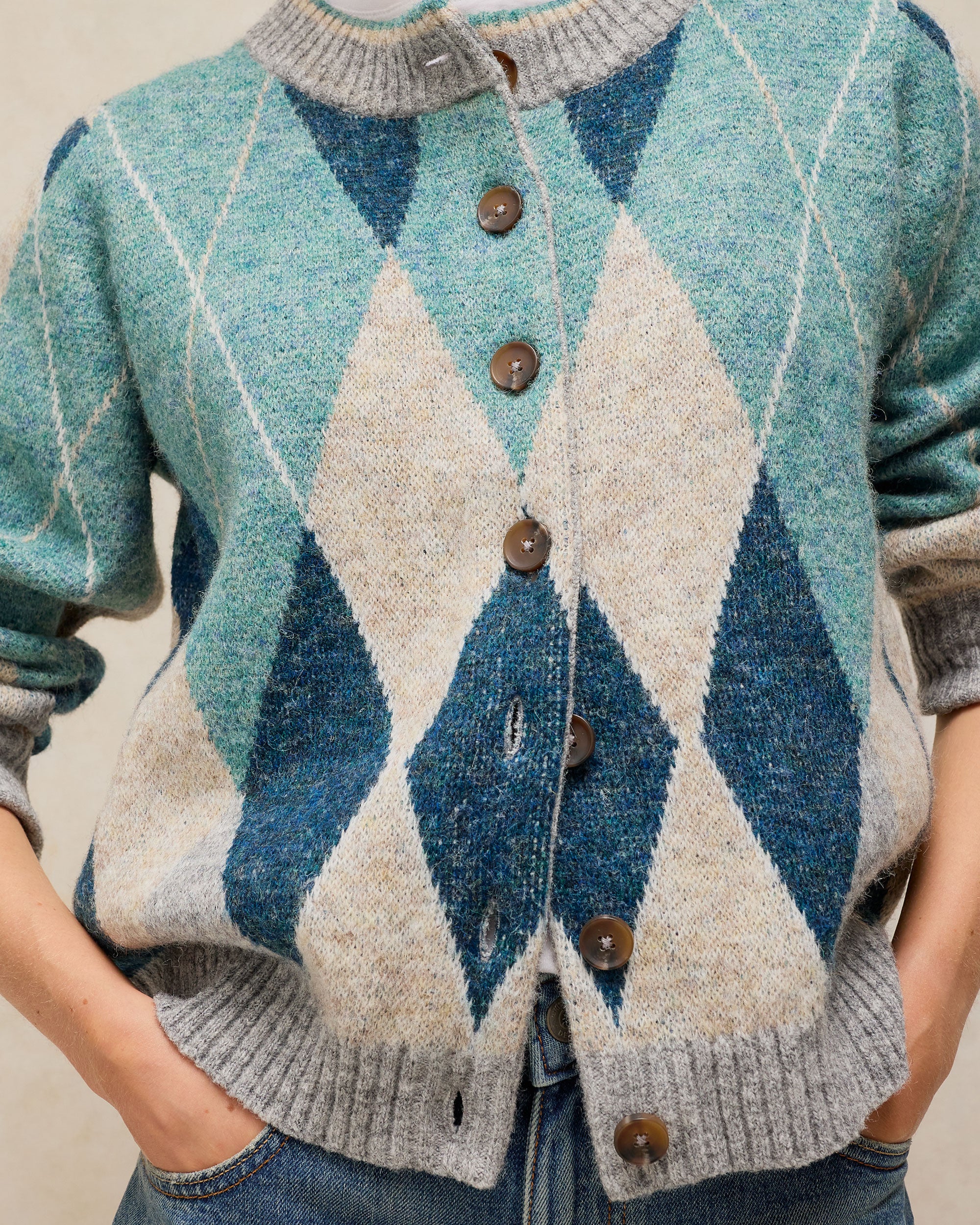 Argyle Check Cardi - Blue Multi