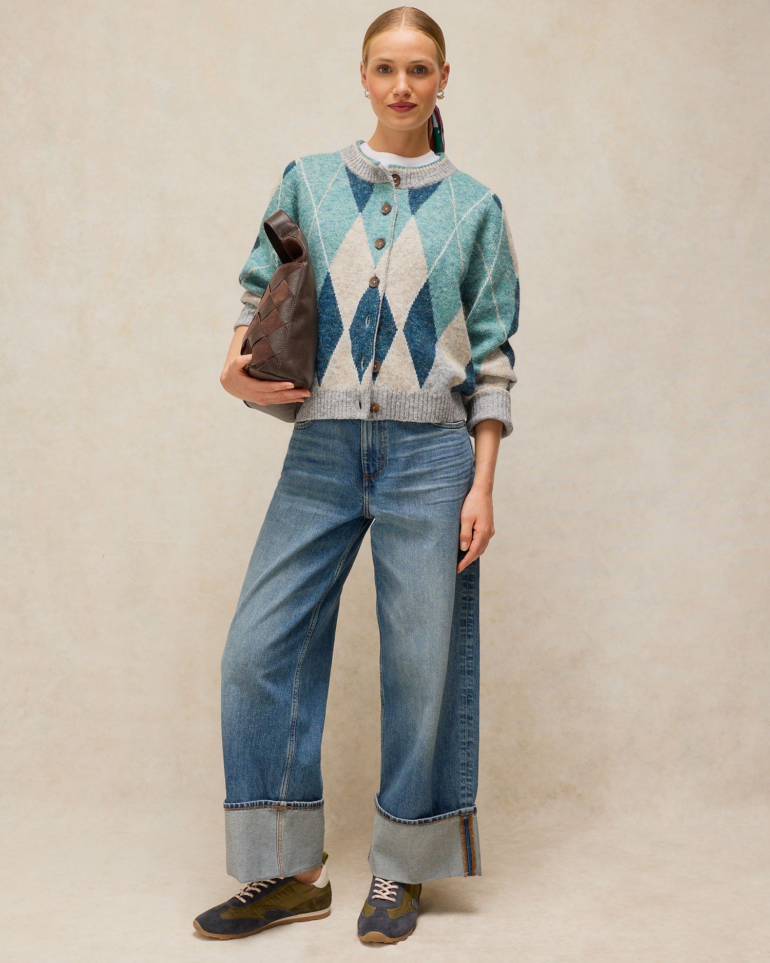 Argyle Check Cardi - Blue Multi