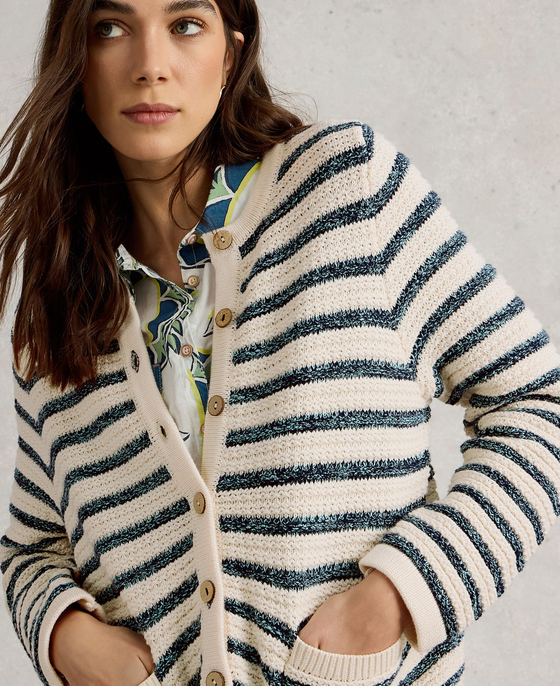 Belle Stitchy Cardi - Blue Multi