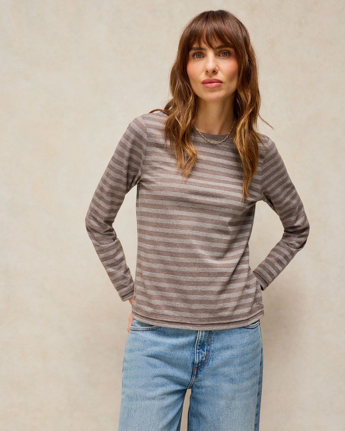 Clara Stripe Sparkle Top - Grey Multi