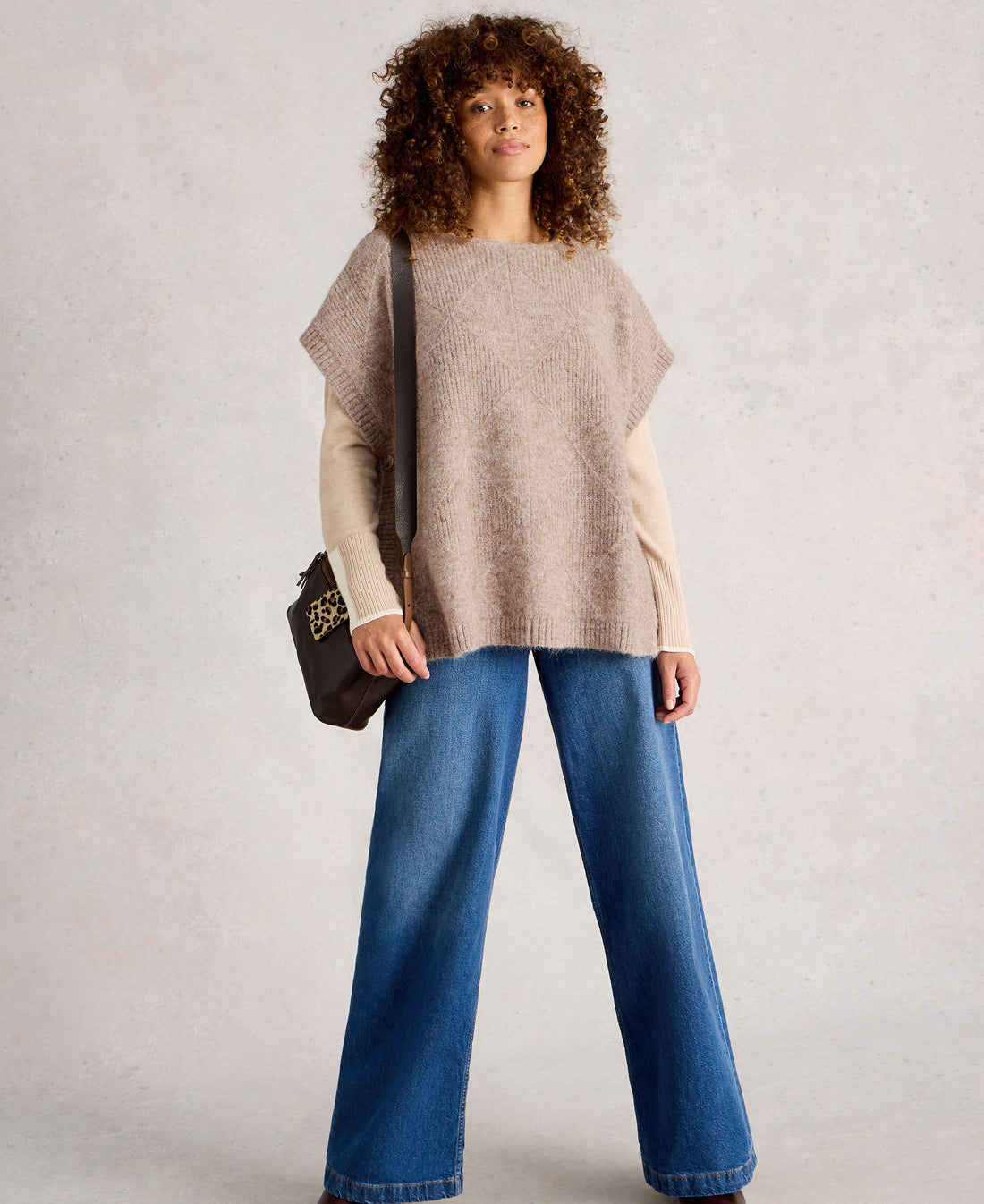 Diamond Stitch Poncho - Light Natural