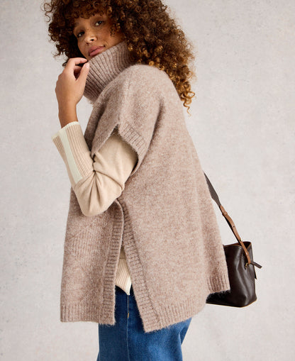 Diamond Stitch Poncho - Light Natural