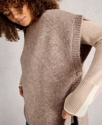 Diamond Stitch Poncho - Light Natural