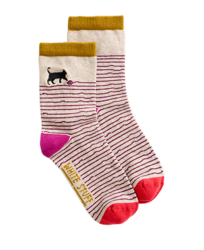 Embroidered Ankle Sock - Grey Multi