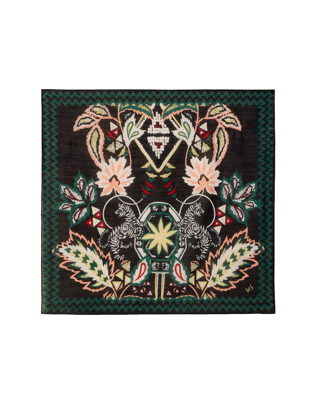 Emily Square Printed Scarf - Green Print