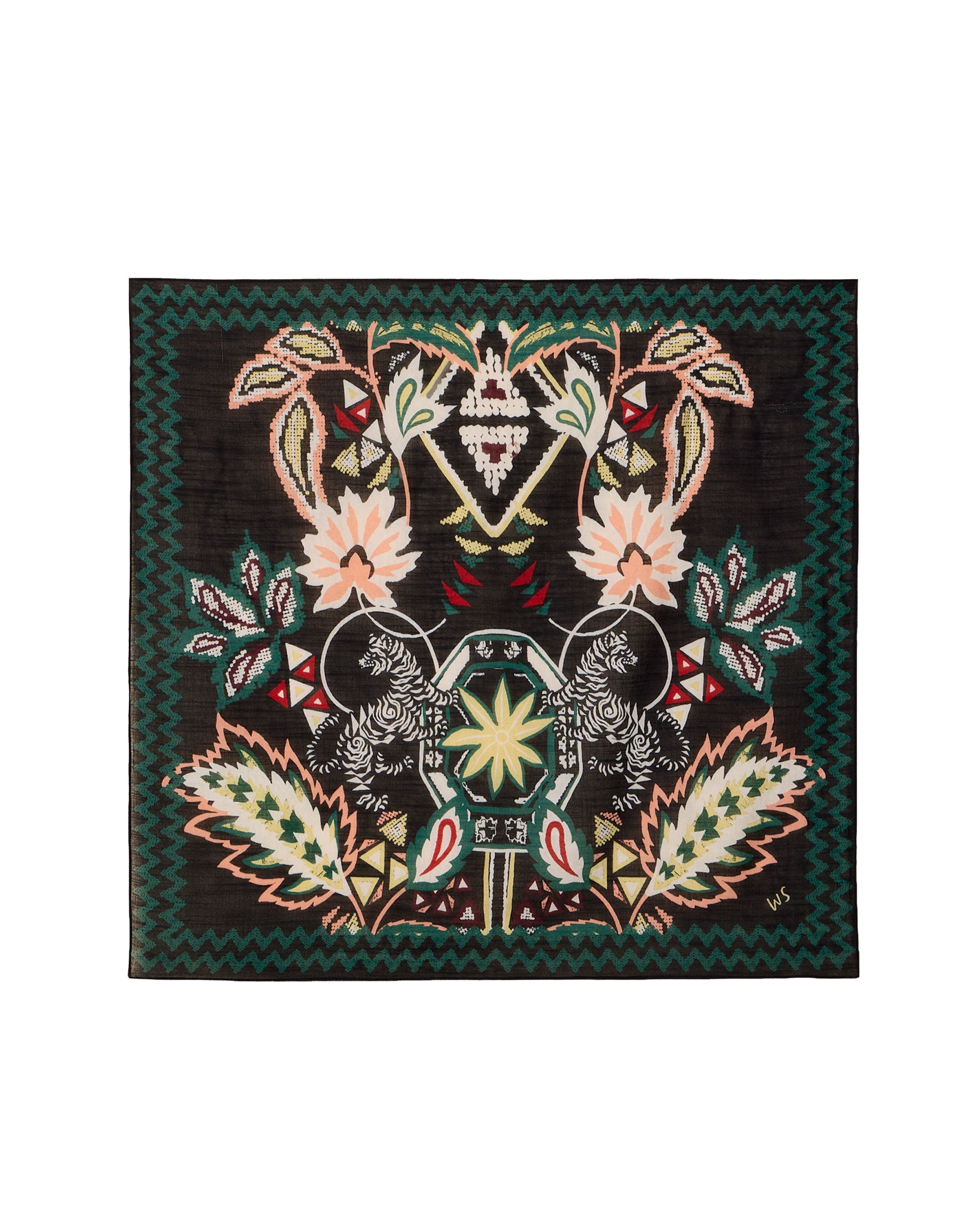 Emily Square Printed Scarf - Green Print
