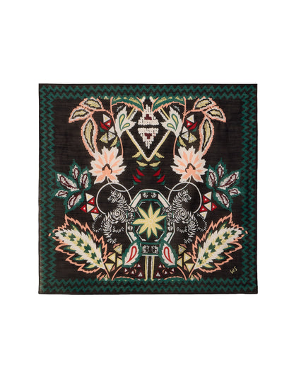 Emily Square Printed Scarf - Green Print