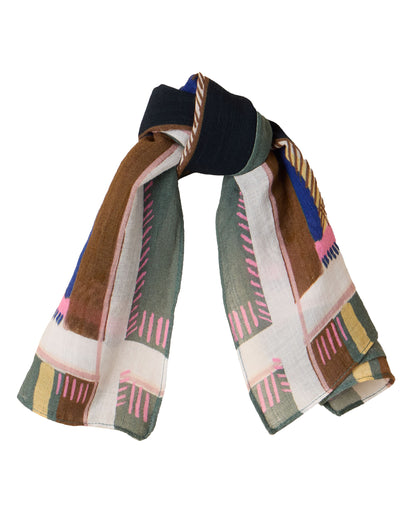 Emily Square Printed Scarf - Navy Print