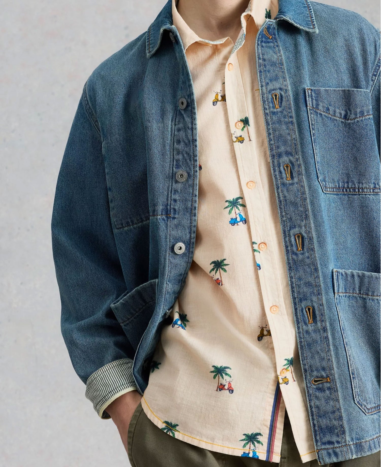 Finsbury Short Sleeve Moped Print Shirt - Natural Print
