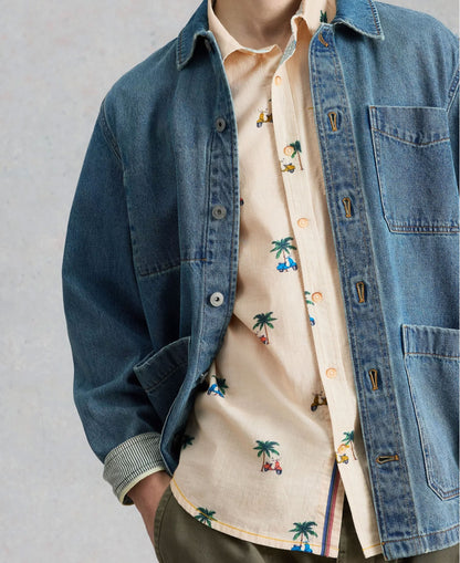 Finsbury Short Sleeve Moped Print Shirt - Natural Print