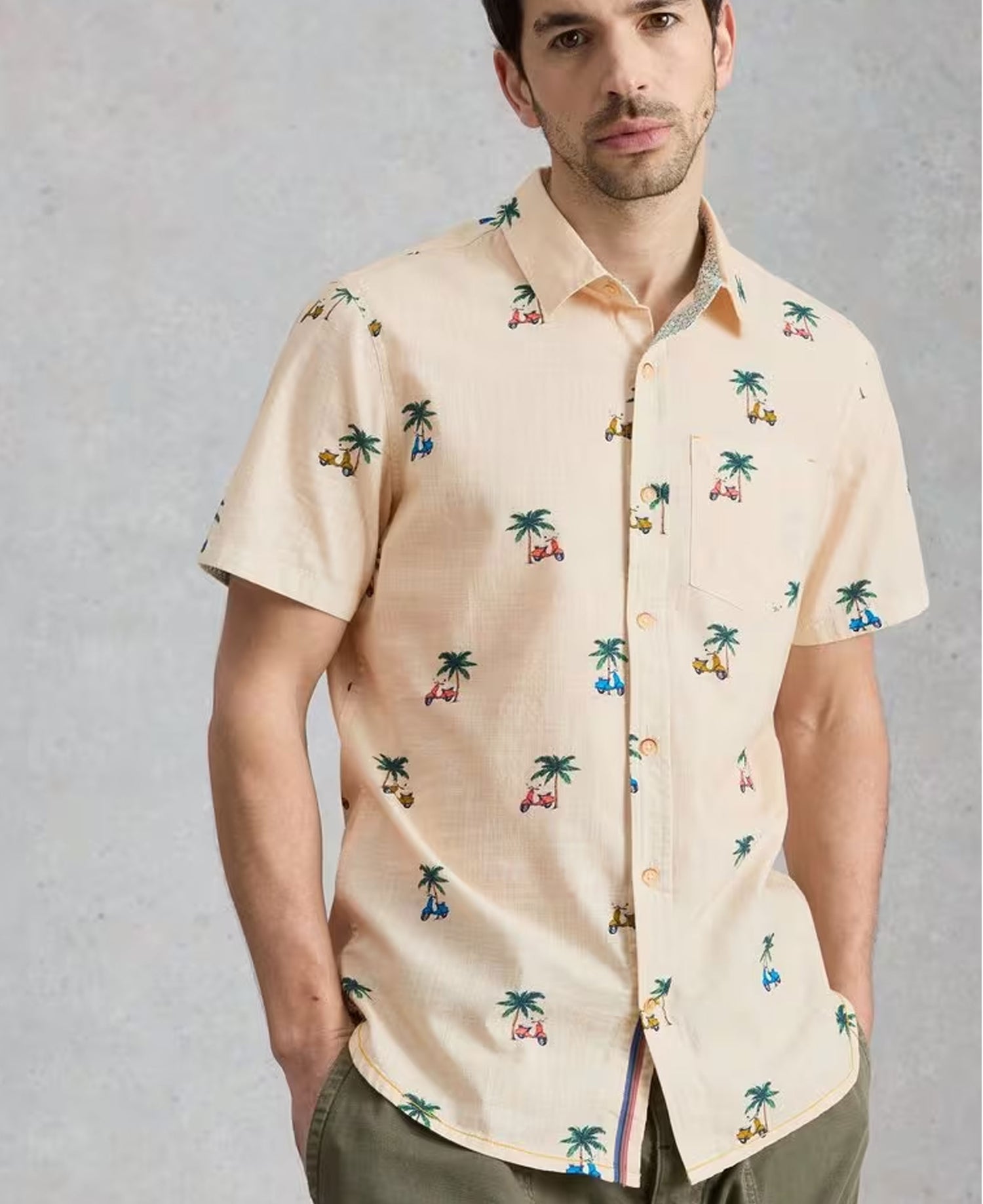 Finsbury Short Sleeve Moped Print Shirt - Natural Print